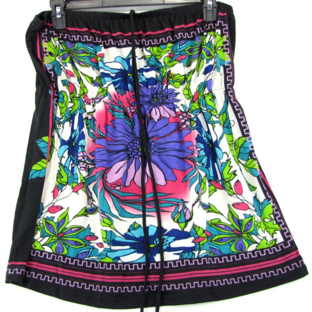 SALE! Floral Drawstring Black Green Midi Knee Skirt